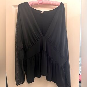 Asos Black Mesh Sleeve Deep V Top